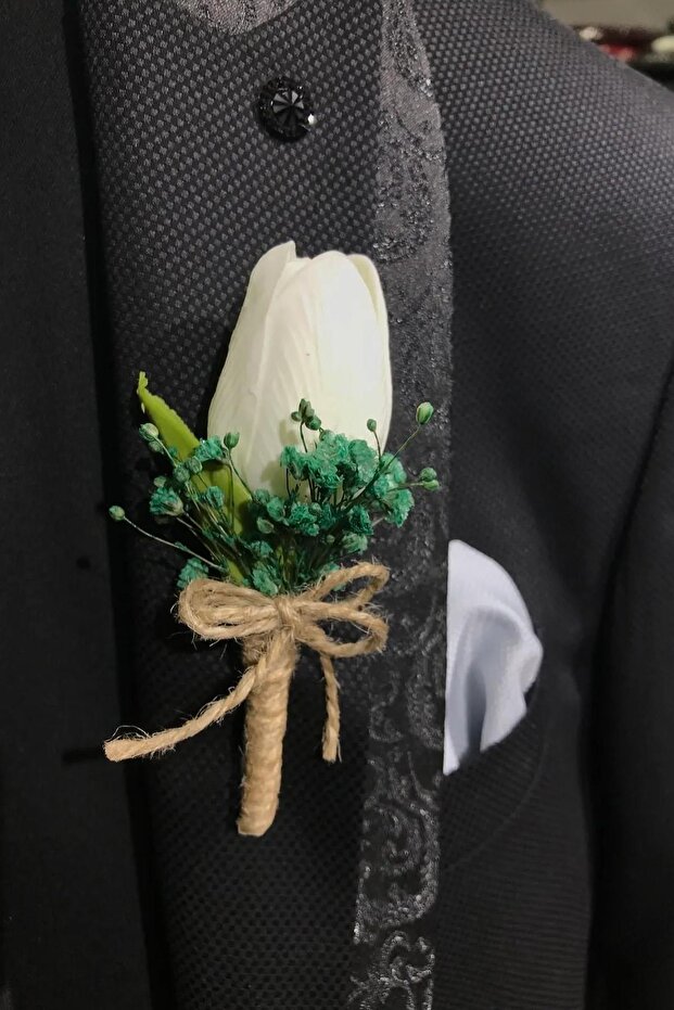 Yeşil Lale Yaka Çiçeği Damat ve Sağdıç yaka Çiçeği 1 Adet - 1