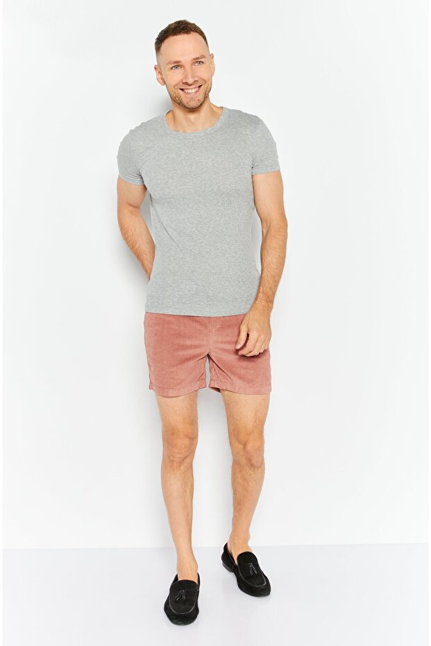 Men Textured Basic Short, Pink - 4
