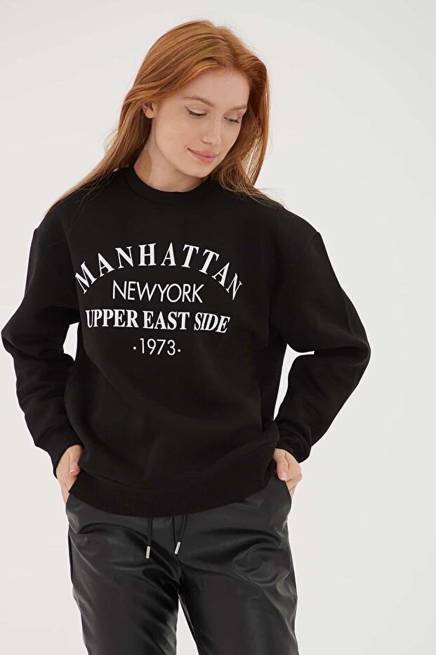 Crew Neck Printed Sweat Black