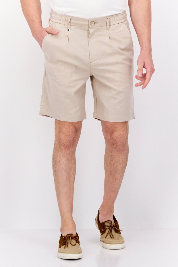 Men Solid Basic Shorts, Light Tan - 1