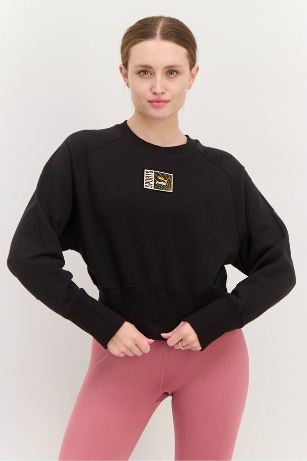 Women Sportswear Fit Long Sleeve Outdoor Sweatshirt, Black