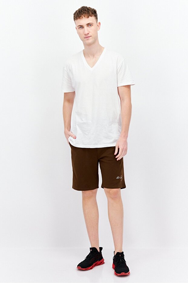 شورت رجالي مطرز، بني - 4