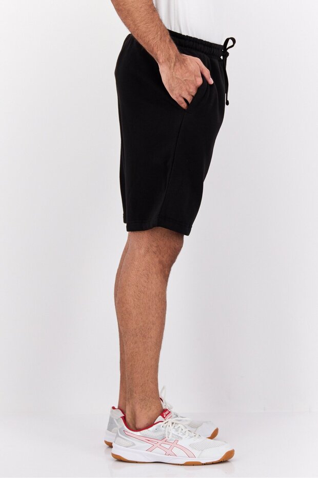 Men Drawstring Embossed Brand Logo Basic Shorts, Black - 2