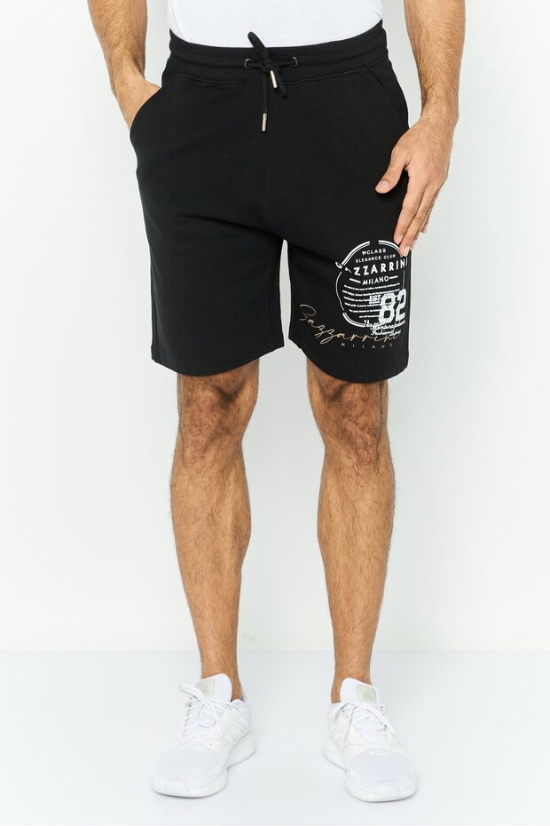Men Printed Drawstring Basic Shorts, Black - 1