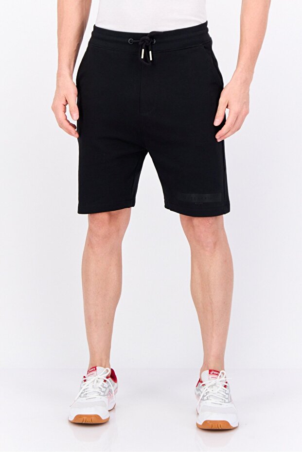 Men Brand Logo Basic Shorts, Black - 1