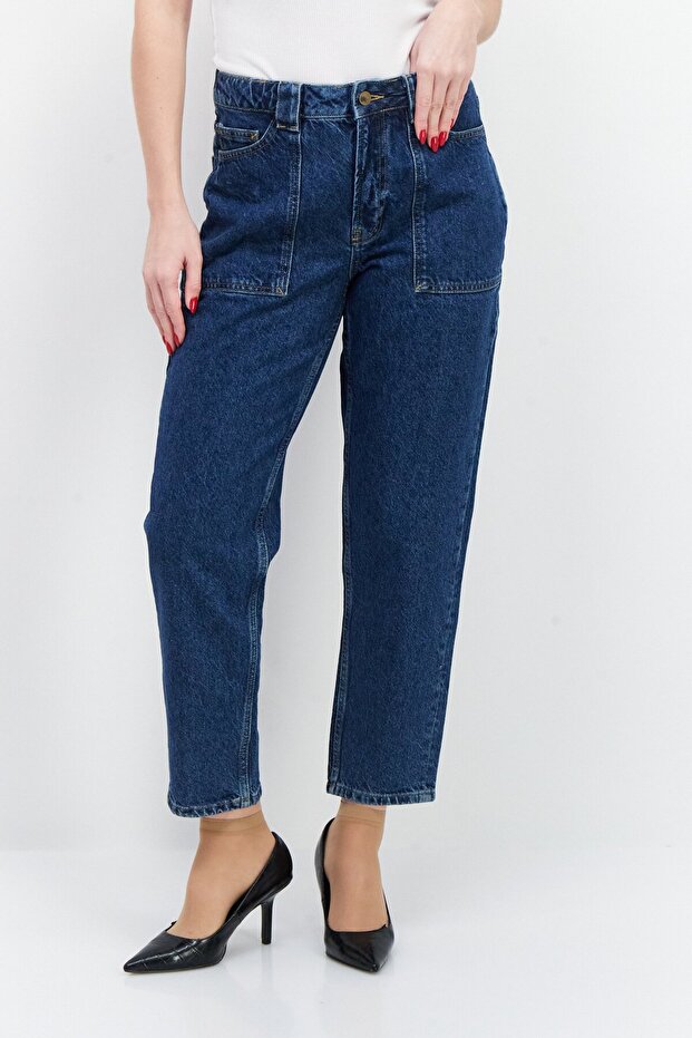 Women Mom Fit High Waist Non-Stretchable Denim Jeans, Blue