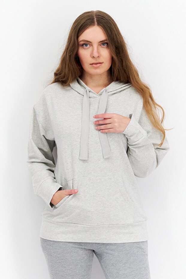 Women Hooded Heather Sweatshirt, Grey