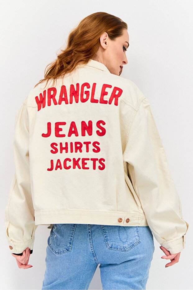 جاكيت جينز سادة للنساء، لون بيج - 4