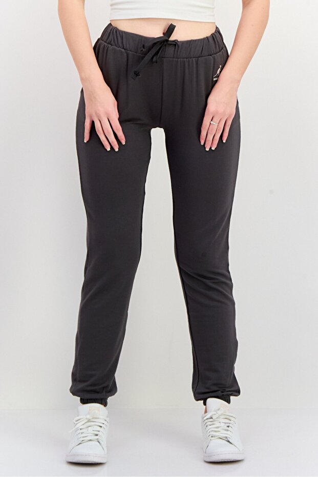 Women Regular Fit Brand Logo Jogger Pants, Grey