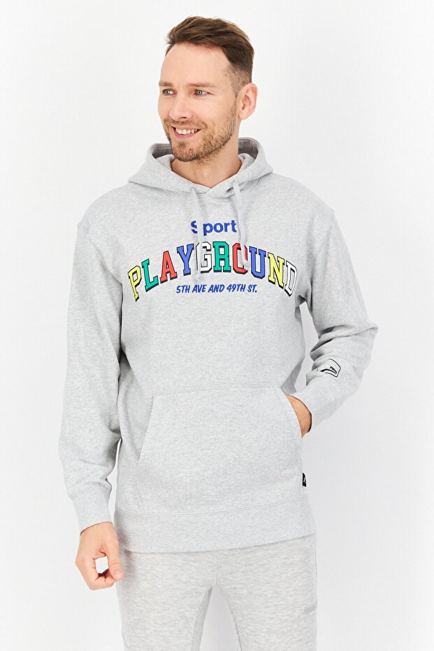 Men Sportswear Fit Graphic Print Training Hoodies, Grey
