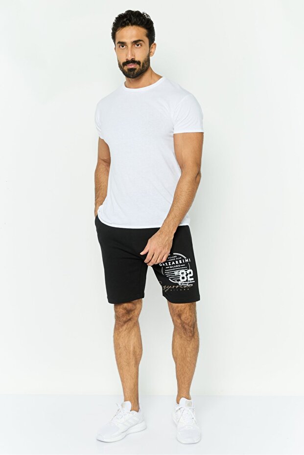 Men Printed Drawstring Basic Shorts, Black - 4