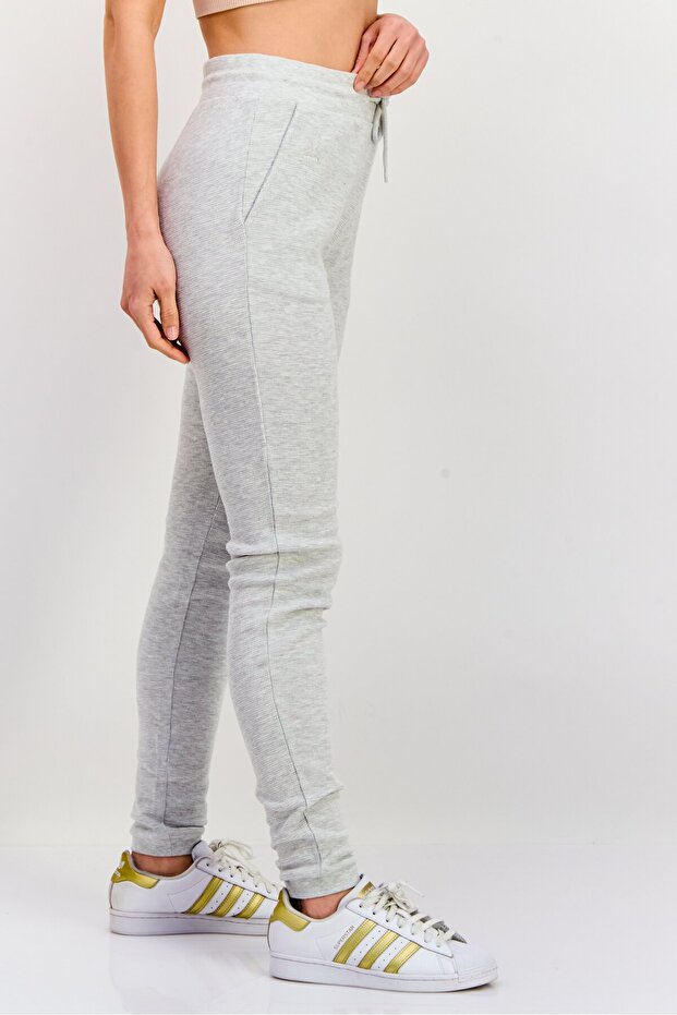 بنطال رياضي سادة برباط وقصّة عادية للنساء، رمادي - 2