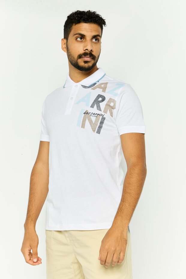 Men Regular Fit Graphic Print Short Sleeves Polo Shirt, White