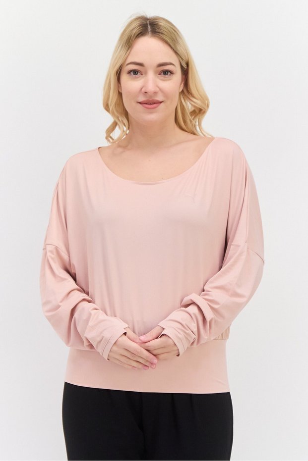 Women Sportswear Fit Long Sleeves Brand Logo Training Top, Peach