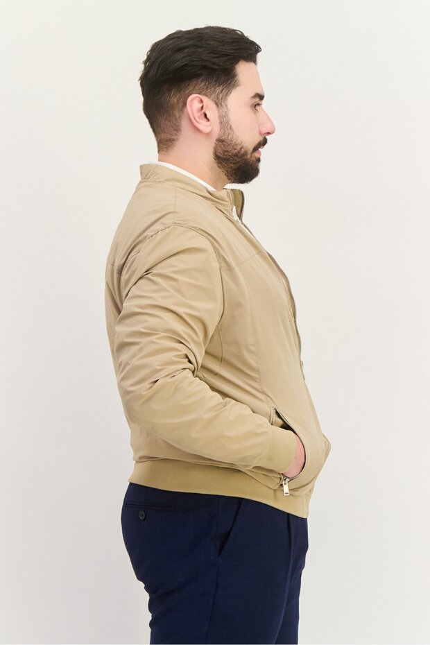 جاكيت بومبر سادة للرجال، لون بيج غامق - 2