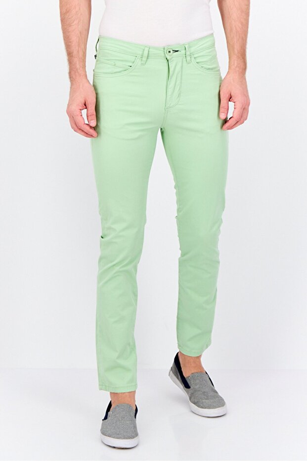 Men Regular Fit Solid Chino Pants, Mint Green - 1