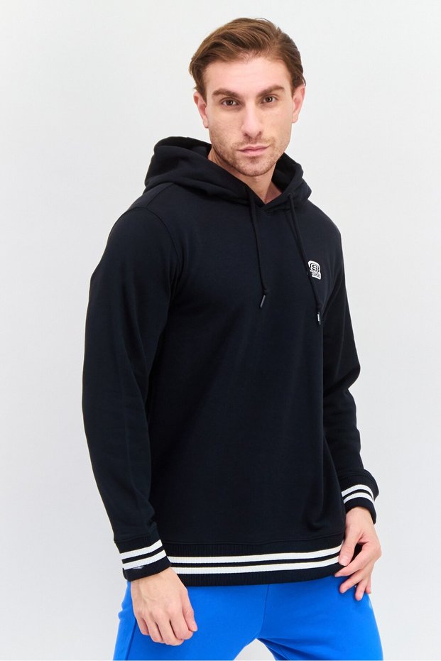 Men Sportswear Fit Long Sleeve Outdoor Hooded Sweatshirt, Black