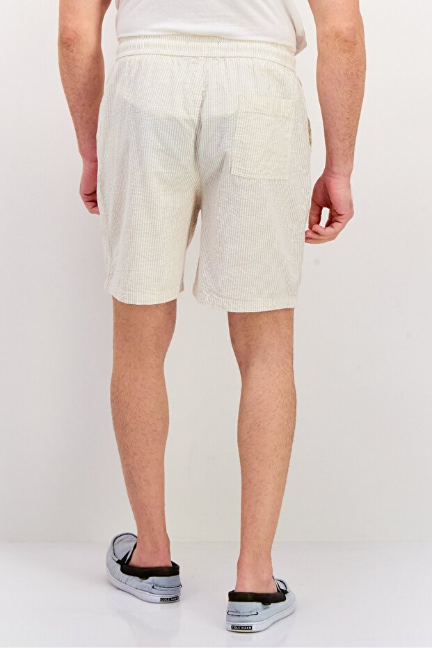 Men Striped Basic Shorts, Beige - 3