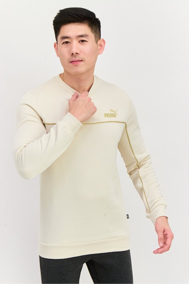 Men Sportswear Fit Long Sleeve Training Sweatshirt, Beige