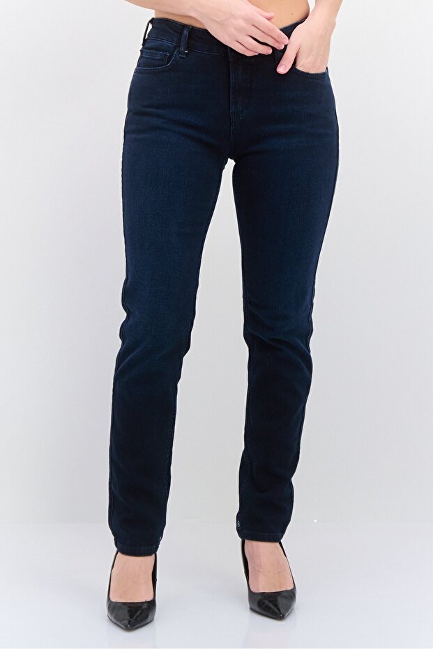 Women Slim Fit Washed Stretchable Jeans, Navy Blue