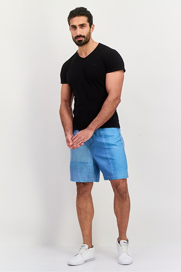 Men Solid Light Denim Short, Blue - 4