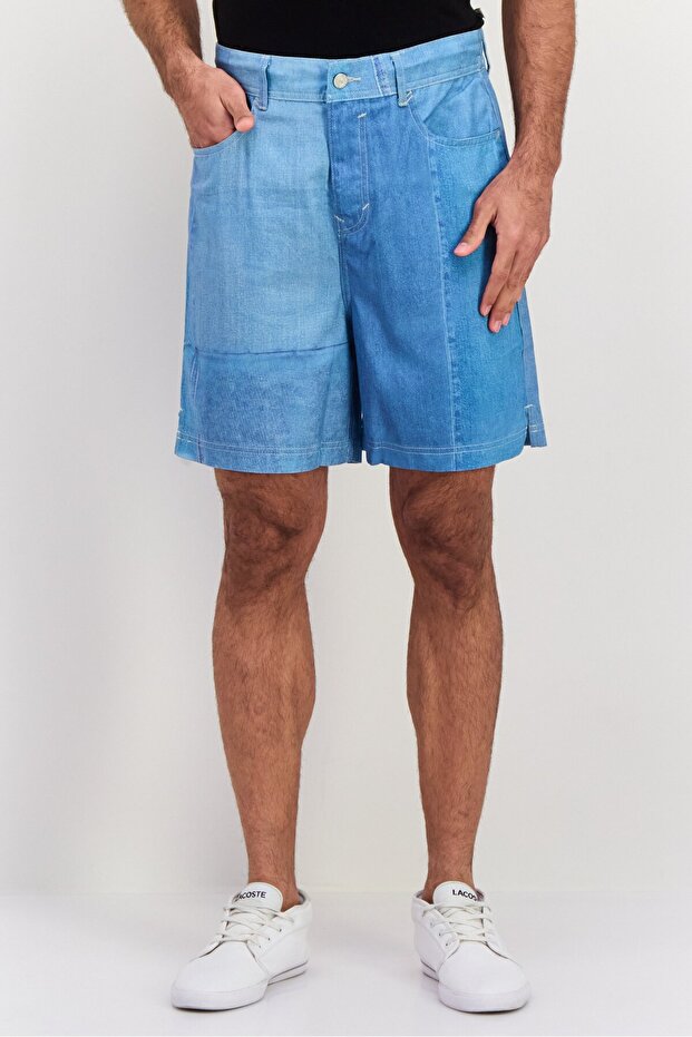 Men Solid Light Denim Short, Blue - 1