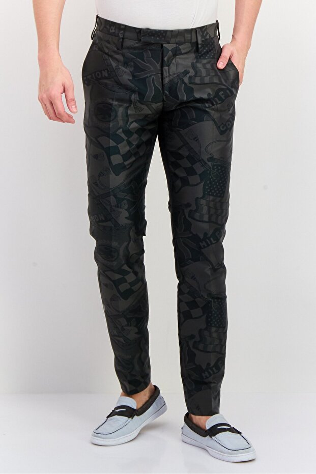 Men Classic Fit Allover Print Straight Leg Pants, Dark Grey