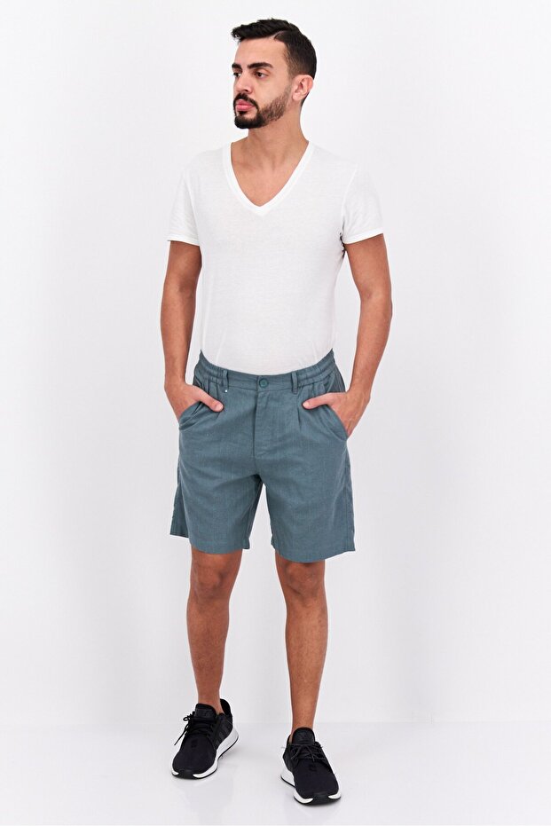 Men Solid Basic Shorts, Teal Green - 4