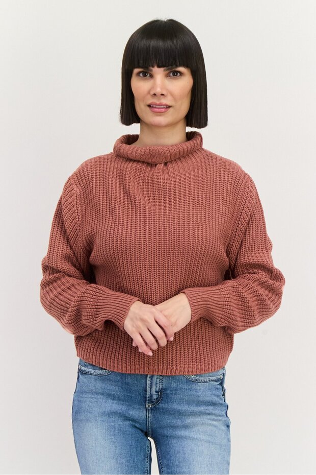 Women High Neck Knitted Sweater, Rust Pink