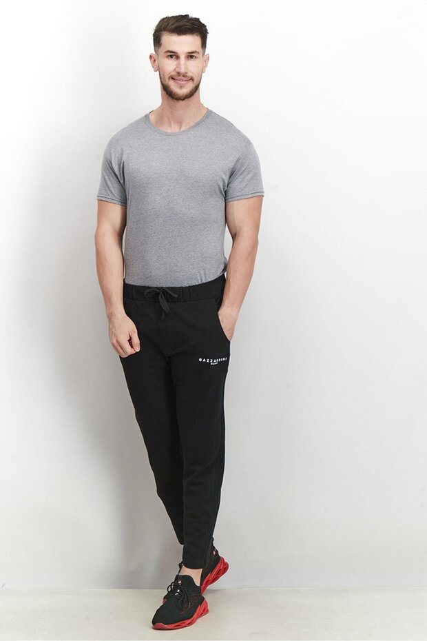 بنطال رجالي بقصّة عادية ومطبوع برباط، أسود - 3