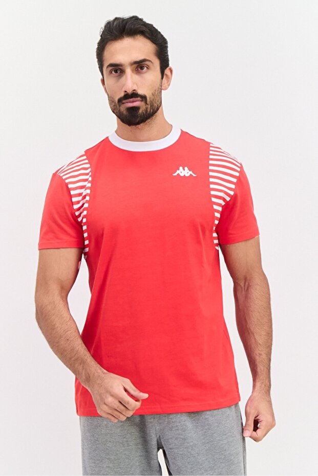 Men Crew Neck Short Sleeve Embroidered Logo T-Shirt, Red