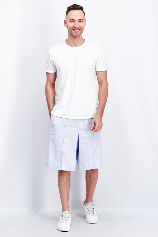 شورت برمودا سادة واسع الساق للرجال، أزرق فاتح - 3