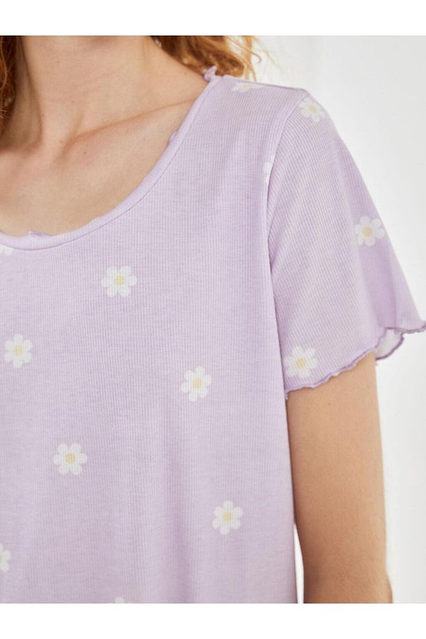LCW Young Bisiklet Yaka Çiçekli Kadın Şortlu Pijama Takımı - 3