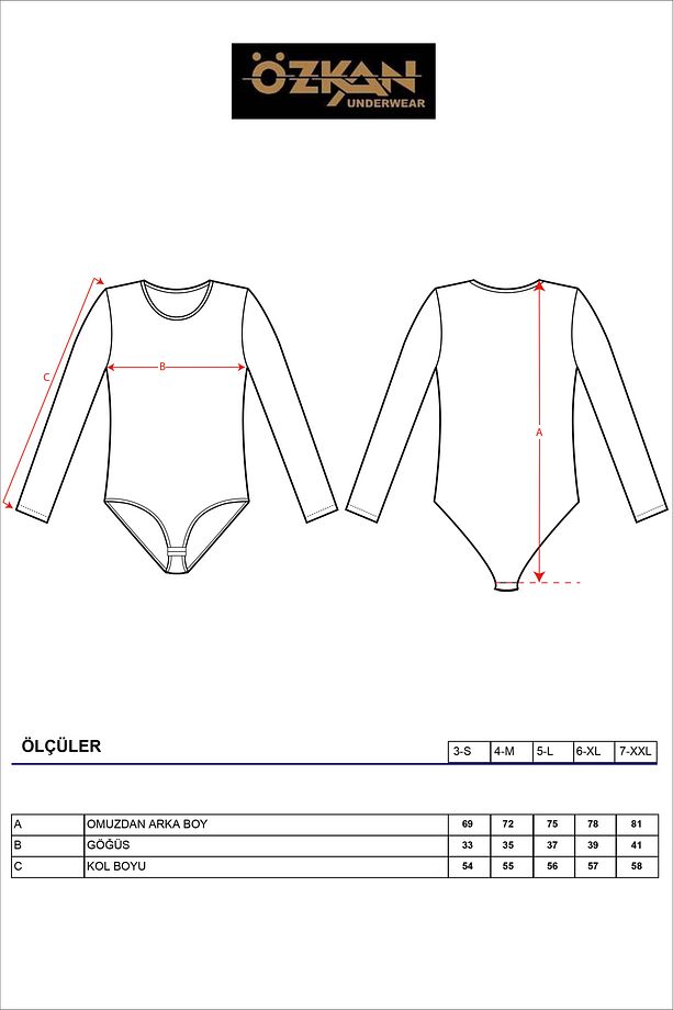Özkan 0600 Kadın Pamuklu Likralı Süprem Uzun Kollu Yuvarlak Yaka Kancalı Çıtçıtlı Örme Body - 7