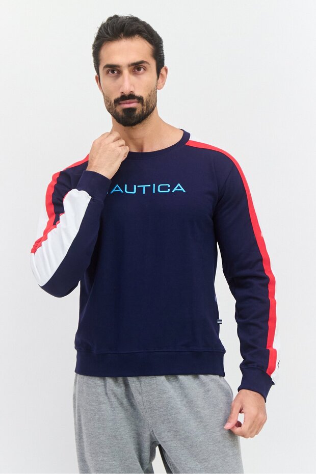 Men Sportswear Fit Outdoor Long Sleeve Sweatshirt, Navy Blue