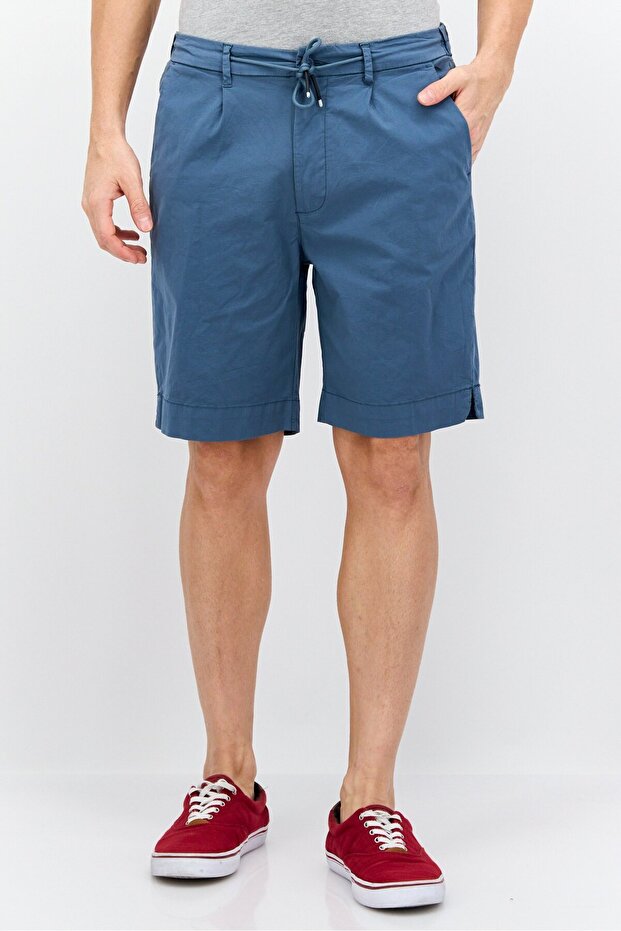 شورت برمودا رجالي سادة برباط، أزرق داكن - 1