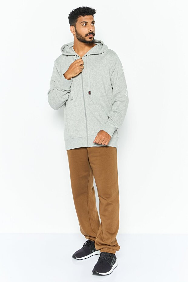 Men Hooded Long Sleeve Solid Sweatshirt, Light Grey - 2