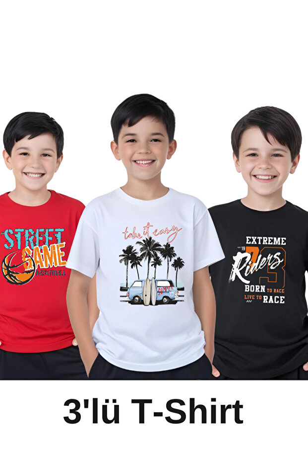 3-Pack Take-Street-Riders Printed Short Sleeve T-Shirts for Boys