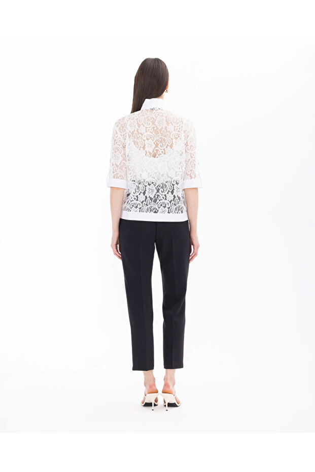 Kısa Kollu Dantel Ceket - 5