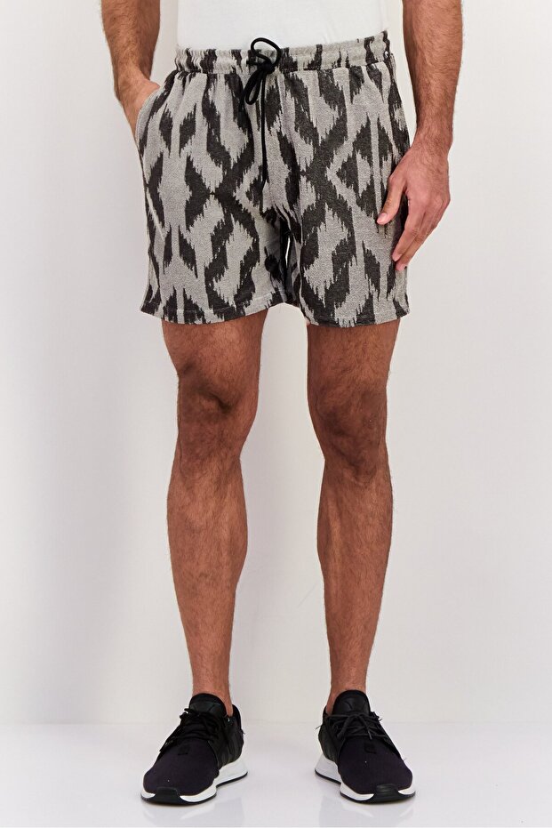 Men Allover Basic Shorts, Grey - 1