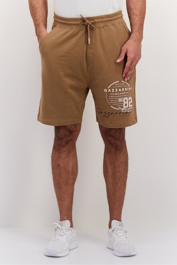 Men Drawstring Graphic Print Basic Shorts, Brown - 1