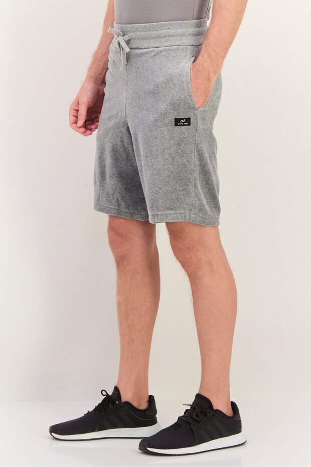 Men Solid Drawstring Bermuda Shorts, Grey - 2