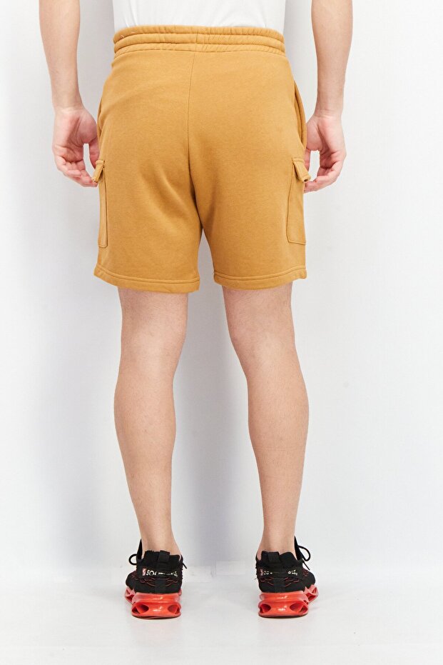 Men Plain Drawstring Basic Shorts, Camel - 3