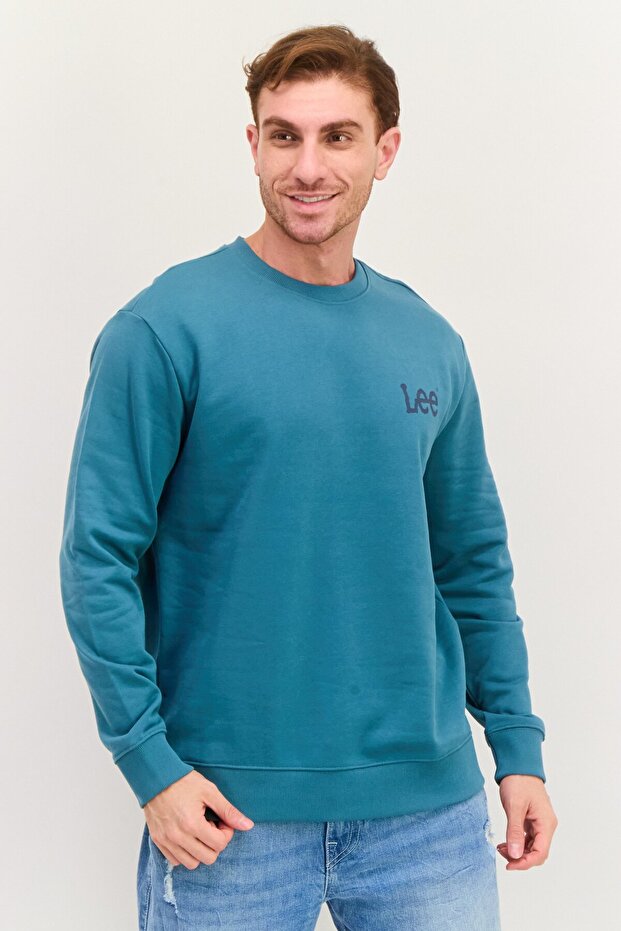 Men Crew Neck Brand Logo Long Sleeves Sweatshirt, Sage Green