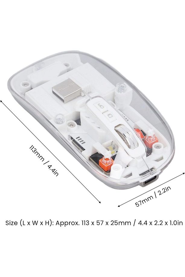 Şeffaf Kablosuz Mouse Sessiz Tuş 3 DPI Modu Çift Bağlantı Ergonomik 180 Saat Kullanım - 7