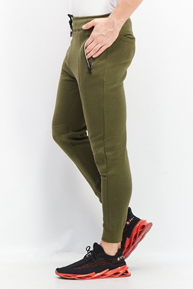 Men Regular Fit Textured Drawstring Jogger Pant, Olive - 3