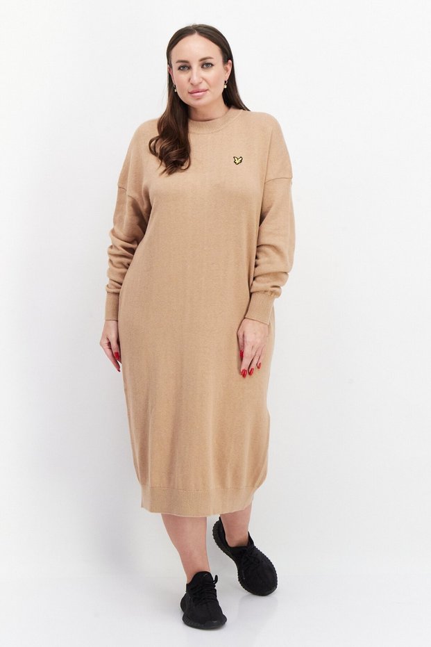 Women Brand Logo knitted Sweater Dress, Tan