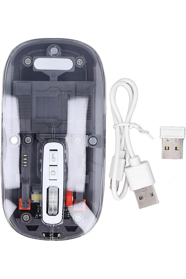 Şeffaf Kablosuz Mouse Sessiz Tuş 3 DPI Modu Çift Bağlantı Ergonomik 180 Saat Kullanım - 4