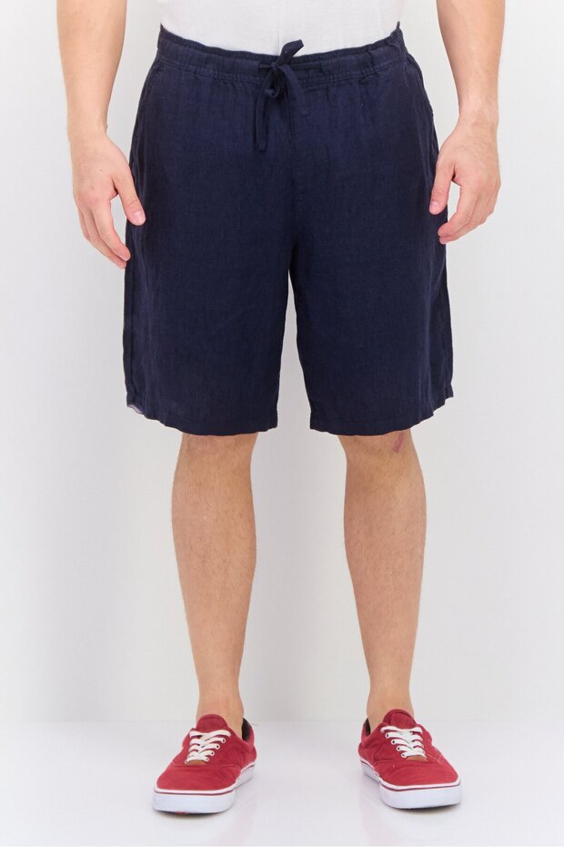 شورت رجالي أساسي برباط منقوش، أزرق داكن - 1
