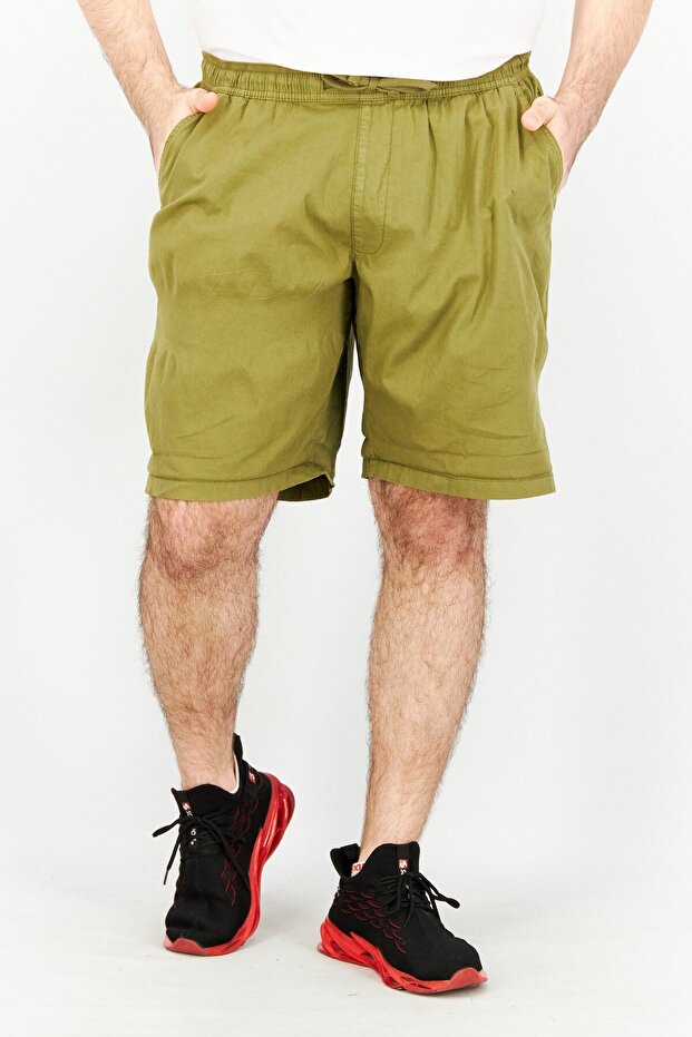 Men Plain Drawstring Basic Short, Olive - 1